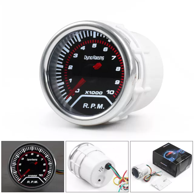 2" 52mm Car Tachometer Gauge Tacho Meter  White LED 0-10000 RPM Smoke Lens Tint