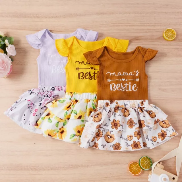 Infant Baby Kids Girl Romper Sun Flower Skirt Bodysuit Clothes 2Pcs Outfit 0-24M 2