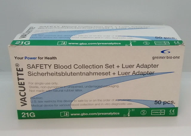 SAFETY BLOOD COLLECTION Set + Luer Adapter 21G tubing length 19 cm £35. ...