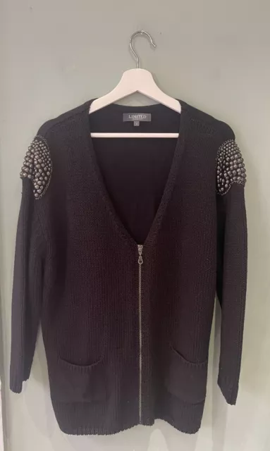 Limited Collection M&S Chunky Cardigan With Studded Shoulders Size 16 Zip Front