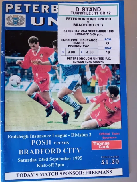 Football Programme: Peterborough United v Bradford City  23rd September 1995