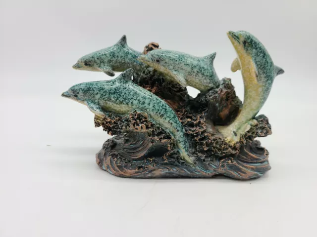 Resin Four Dolphins Jumping On Waves Sculpture Figurine