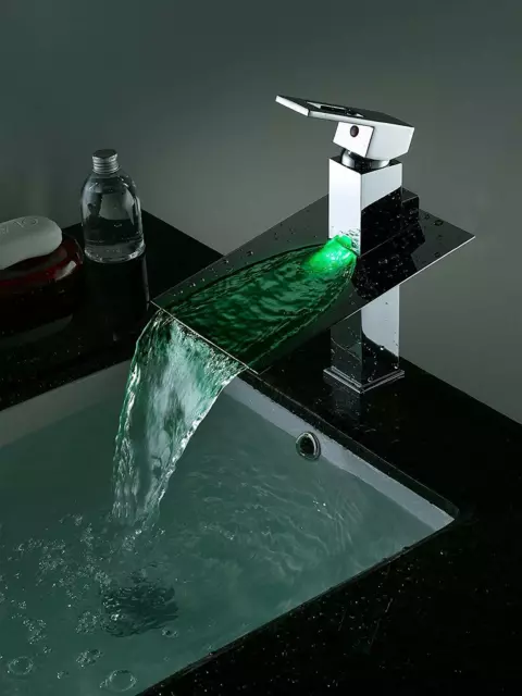 Cascada Color Changing LED Waterfall Bathroom Sink Faucet - HDD723 - Chrome