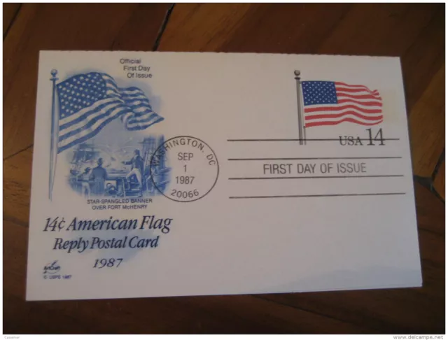 American Flag Washington 1987 Fd Cancel Antwort Postal Stationery Card USA