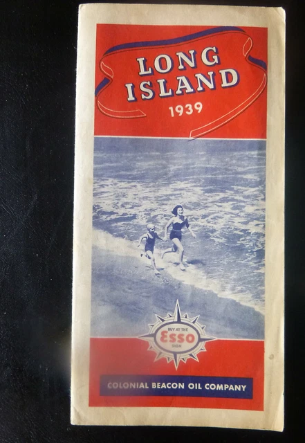 1939 Long Island road map Esso oil gas pictorial guide Colonial Beacon