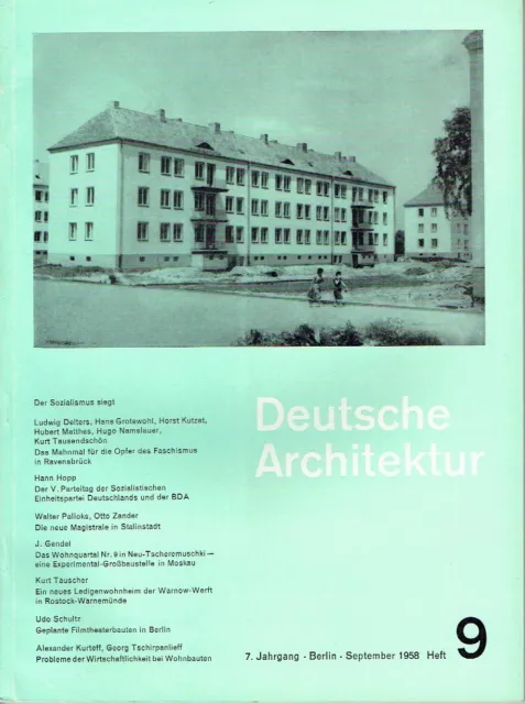 Deutsche Architektur DDR Zeitschrift 1958 Heft 9 Rostock Moskau Eilenburg