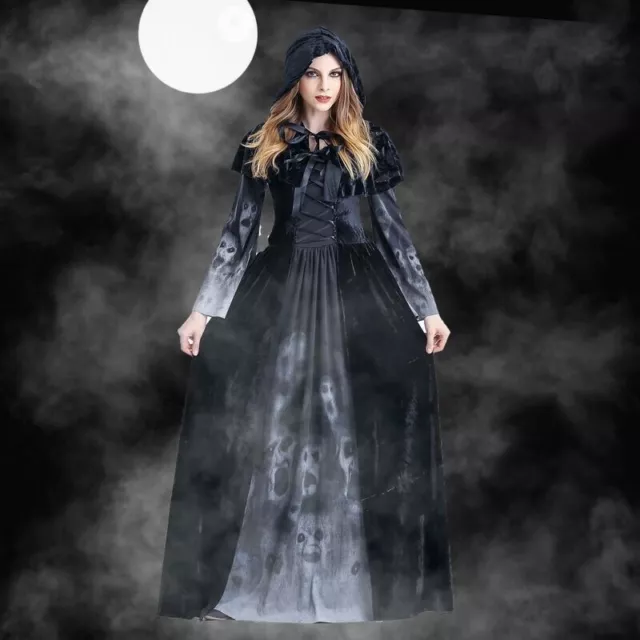 Halloween Witch Cosplay Costume Women Adult Medieval Gothic Party Fancy Dress