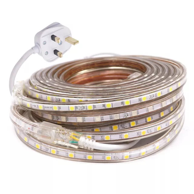 LED Strip 220V 240V 5050 SMD IP67 Waterproof Lights Rope RGB White Blue UK plug