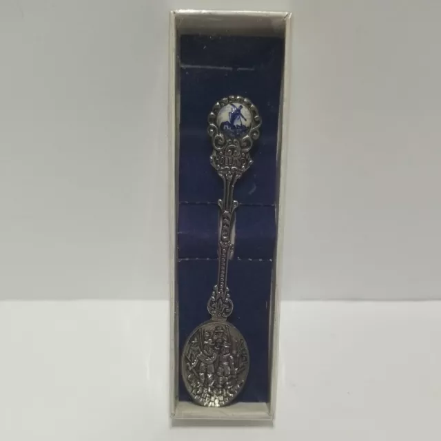 Delft Blue Souvenir Spoon Silverplate Ceramic Windmill Vintage Holland NIB Mint