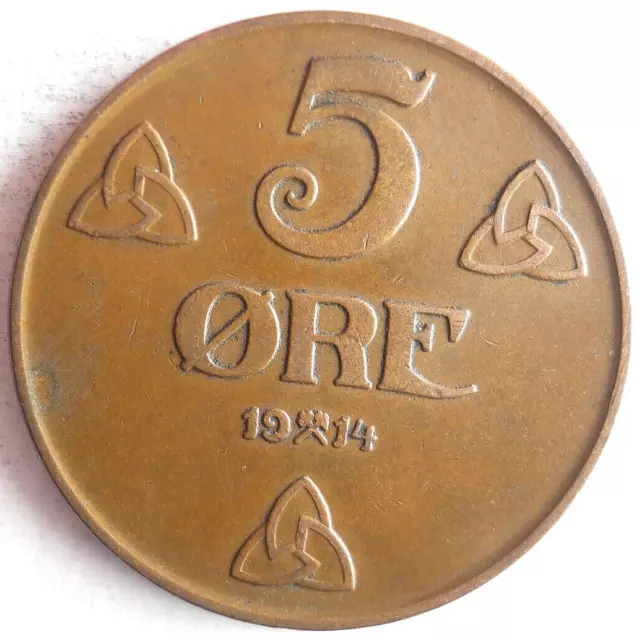 1914 NORWAY 5 ORE - Rare DATE Coin - High Value - lot #A17