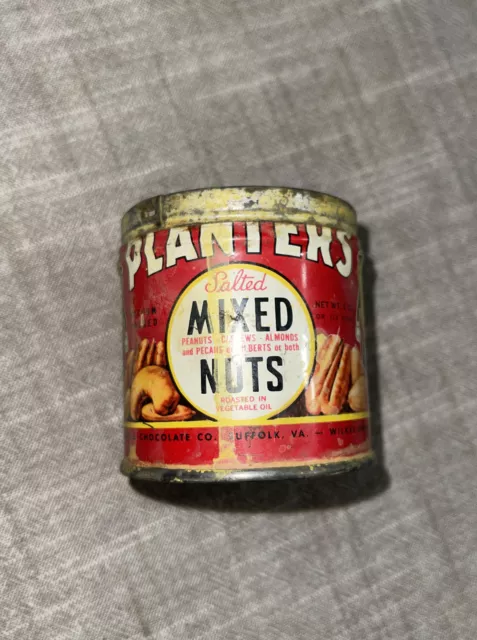 Vtg Planters Mr Peanut Mixed Nuts Tin Can No Lid Copyrighted 1944 Peanuts