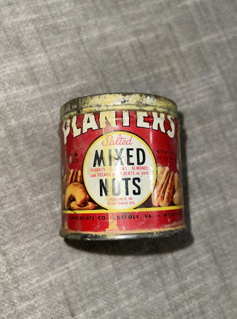 Vtg Planters Mr Peanut Mixed Nuts Tin Can No Lid Copyrighted 1944 Peanuts