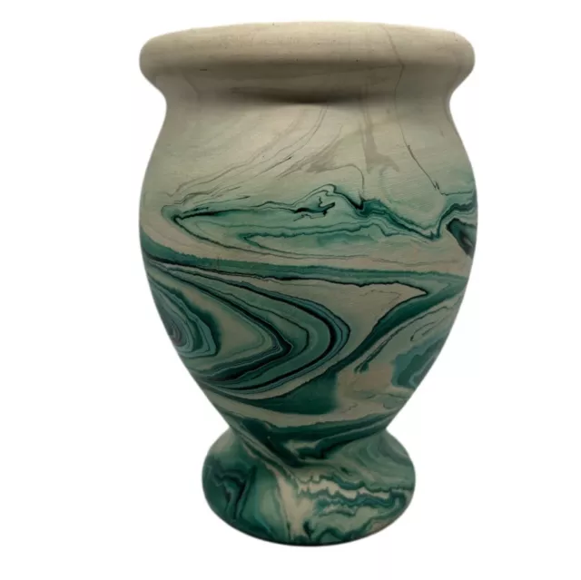 NEMADJI Indian River Pottery Vase Green Swirl Design- Handmade