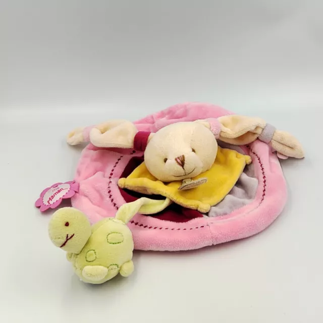Doudou et compagnie plat rond lapin rose jaune tortue J'aime Maman Papa - 32584
