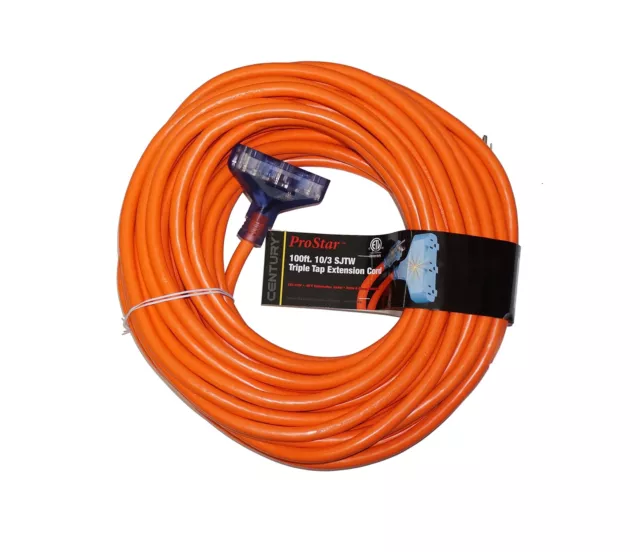 ProStar 100 Foot 10 Gauge SJTW 3 Conductor Triple Tap Extension Cord With Lig...