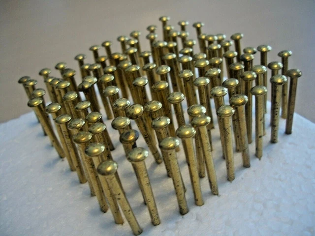 100  Nice-Big-Vintage 1 3/8" X #12, Brass Plated Brad Nails, Big Round Dome Head