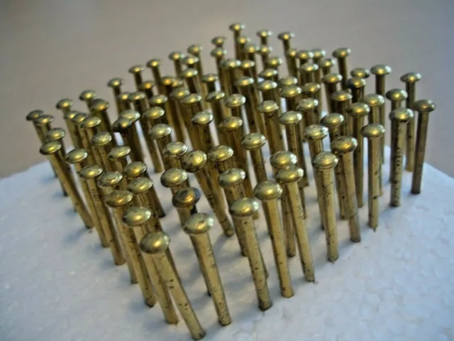 50  Nice-Big-Vintage 1 3/8" X #12, Brass Plated Brad Nails, Big Round Dome Head