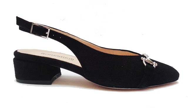 Romagnoli Chaussures Féminin Ligne Confortable Chanel en Daim Noir Talon Cm. 3