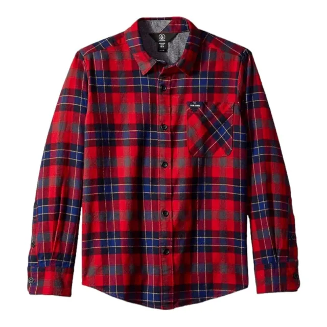 Volcom Caden Flannel Long Sleeve Button Up Shirt in Engine Red Plaid