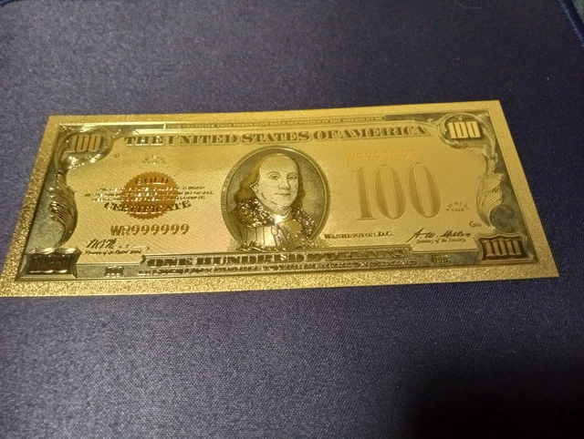 24K Gold Plated 1928 $100 Dollars Gold Certificate Banknote. Circulated