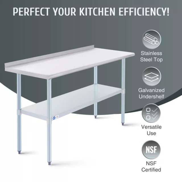 Stainless Steel Worktable 60x24 Commercial Kitchen Table with Storage Backsplash
