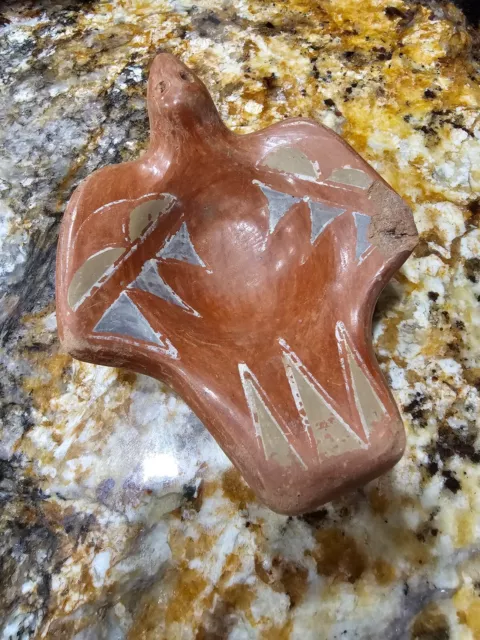 Santa Clara Pueblo Indian Polychrome Redware Pottery Bird Effigy, 1930s