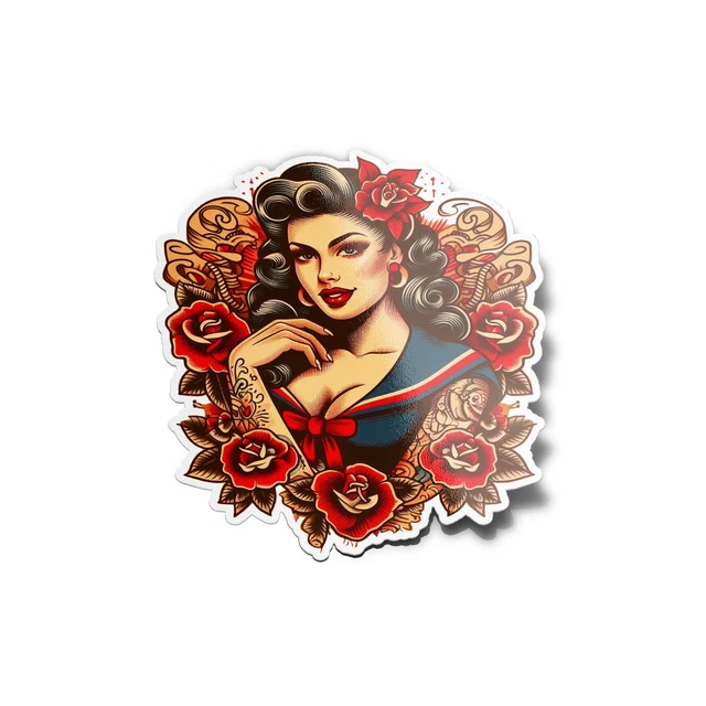 PACK X5 AUTOCOLLANTS STICKERS vinyle Tattoo old school Pin up girl
