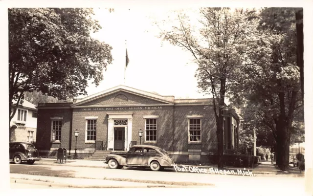 Allepan Michigan Post Office, Vintage Car Real Photo RPPC Postcard