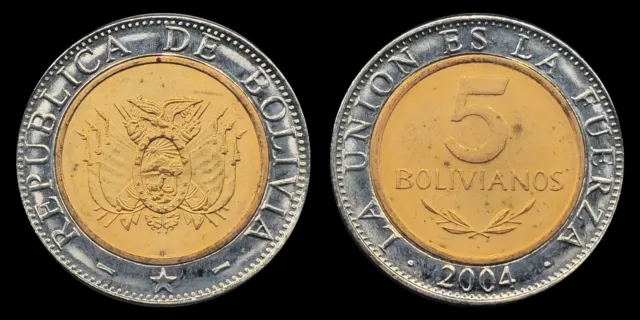 2004 Bolivia 5 Bolivianos Coin, National Coat of Arms
