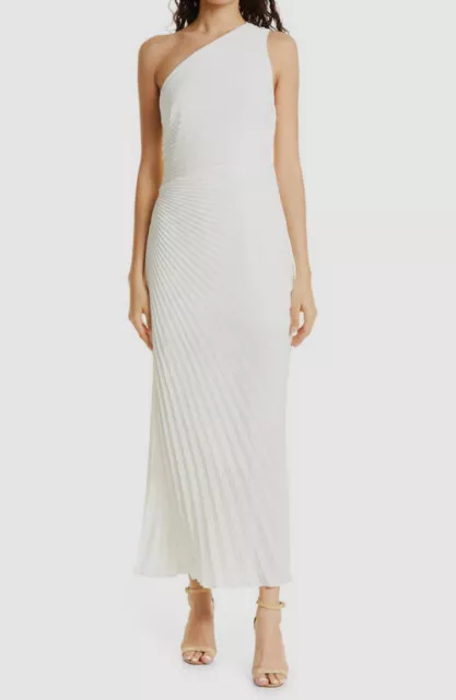 $595 MILLY Women White Estell Pleated Tie Belt Gown Dress Size 12