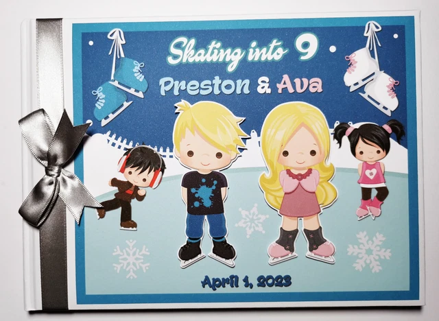 Libro de visitas de cumpleaños de patinaje sobre hielo personalizado, fiesta de patinaje sobre hielo, regalo de cumpleaños
