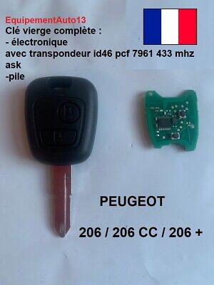 ID Clé télécommande éléctronique vierge 2 bouton Peugeot 206 206CC 206  ID46 