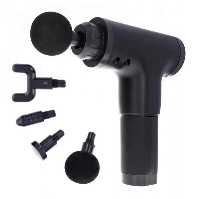 Pistola de masaje portátil Beille de 6 velocidades recuperación muscular con 4 accesorios, negra