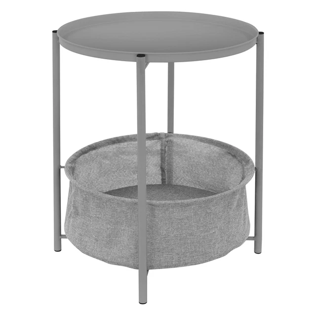 Mesa auxiliar con cesta de almacenaje gris mesita de centro sofá Ø46x51 cm