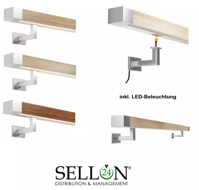 LED Holzhandlauf Rampe LED Éclairage Chêne 50x40mm Bois Véritable Edelstahi Inox