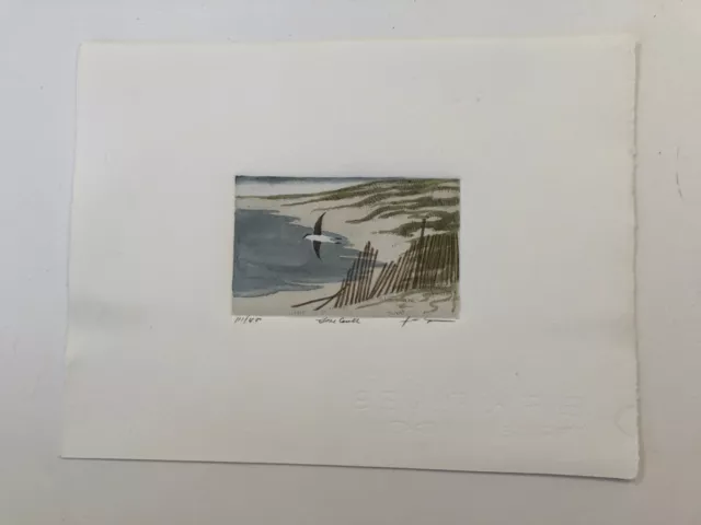 Frank Kaczmarek etching "Lone Gull" s/n colored etching 111/400 7 1/2 x 10 in.