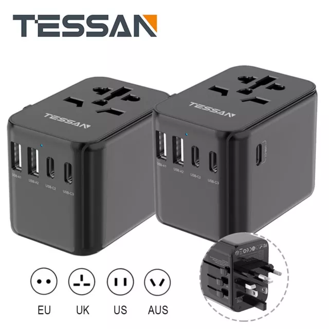 All-in-one Worldwide Power Outlet, Universal AC Adapter,USB-A and Type-C