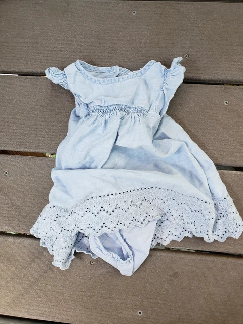 Baby Gap Infant Girls (6-12M) Denim Chambray Dress Decorative Hem W/Diaper Cover