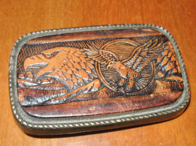 Tooled Double Eagle Belt Buckle No. 101 Made In USA Brown Southwestern Style