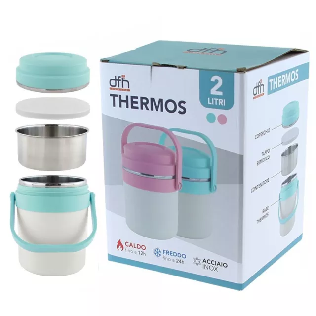 Portavivande Thermos Contenitore Porta Pranzo Termico Acciaio Borsa Termica 2 Lt