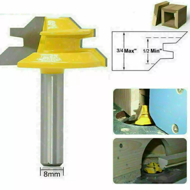 8mm 1/4" Shank Lock Miter Glue Joint Router Bit 45 Degree Woodwork Cutter Set