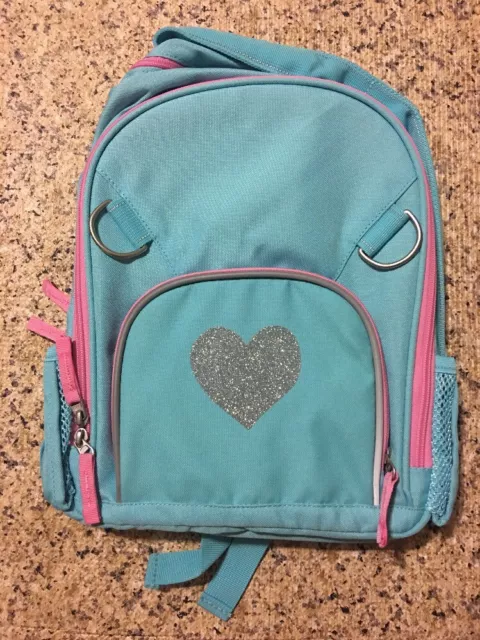 pottery barn kids small backpack Aqua & Pink  Silver Glitter Heart