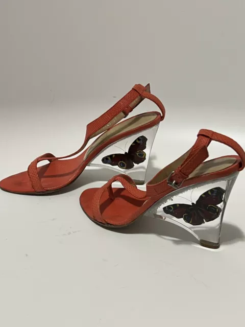 Vtg Alexander Mcqueen Ss2003 Red Butterfly Sandals 39.5