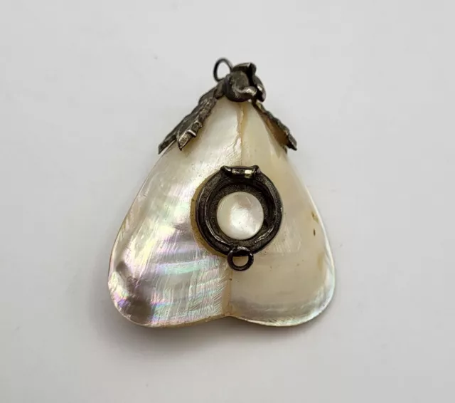 Victorian Silver & Mother Of Pearl Heart Shaped Scent  Snuff Bottle Pendant 3