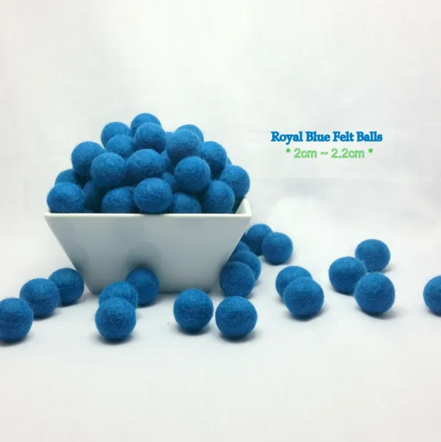 2cm Royal Blue 100% Wool Handmade Felt Balls Beads Pom Pom Home Decor DIY Crafts