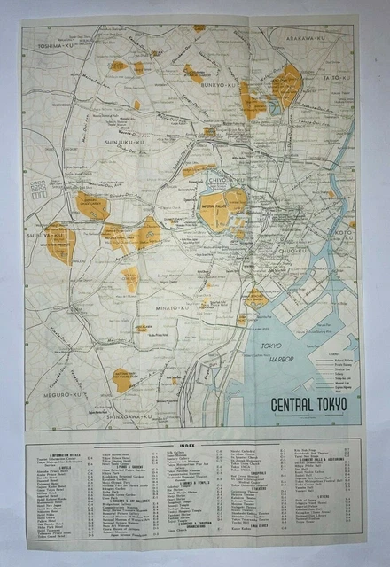TOKYO JAPAN  c. 1960 LARGE PICTORIAL MAP