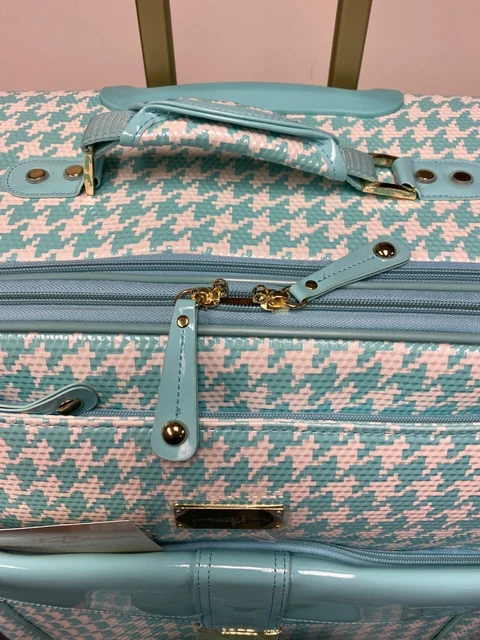 New Samantha Brown Houndstooth 2 Piece Set 20"/Tote Seafoam/White Color Spinner 3