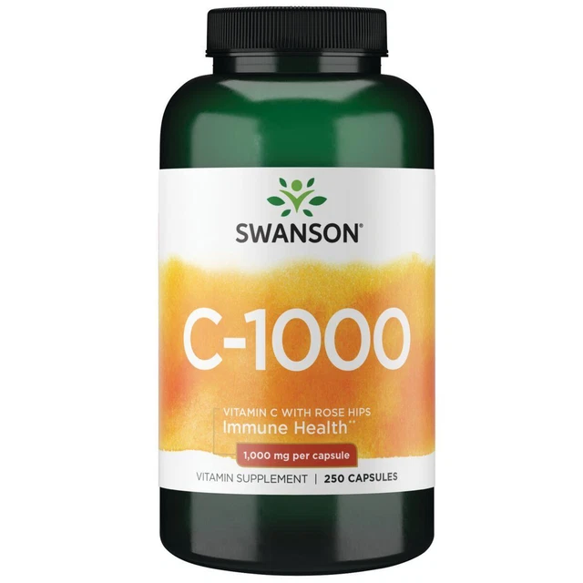 Swanson Vitamine C avec Rose Églantier 1,000 MG 250 Gélules, Immunitaire Système