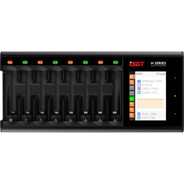 ISDT N8 Chargeur de piles rondes NiMH, NiCd, NiZn, Li-ion, LiHV, LiFePO LR6