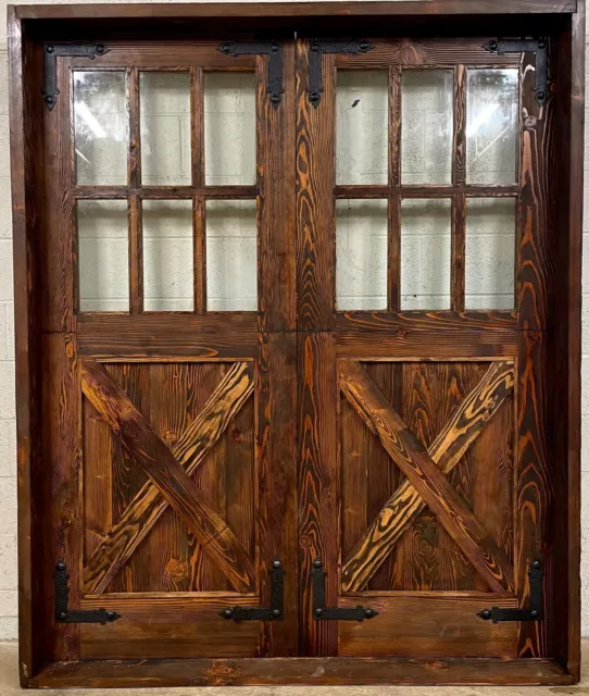 Rustic reclaimed lumber double DUTCH door with glass 61-1/2 X 97.5  Jamb 6-9/16